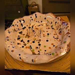 Splatter pottery pie plate made in Portugal
